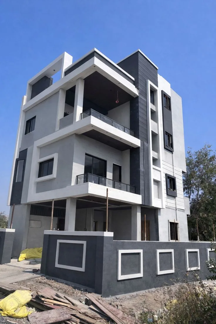 Bina dış cephe boyama - siyah beyaz modern